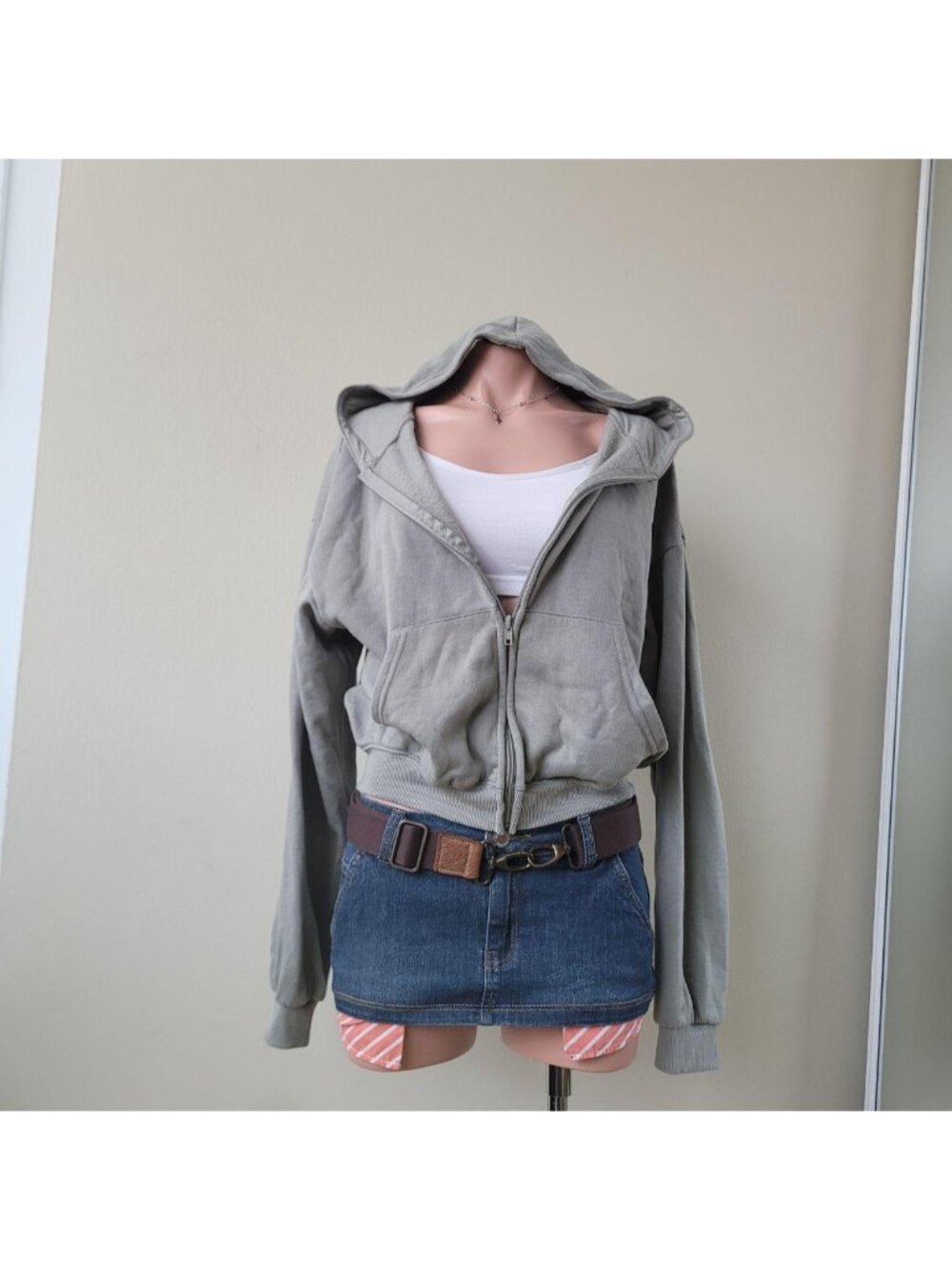 Refuge Oversized Forest Green Heavy Fleece Cropped Zip Up Hoodie (M)